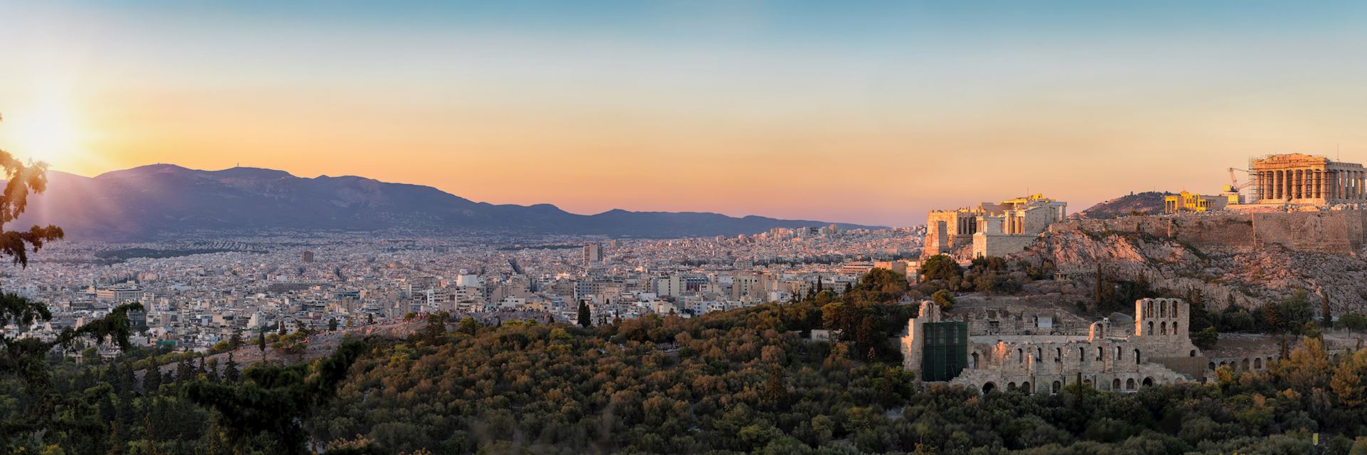 Panorama from the Parthenon and Acropolis to the skyline of Athens