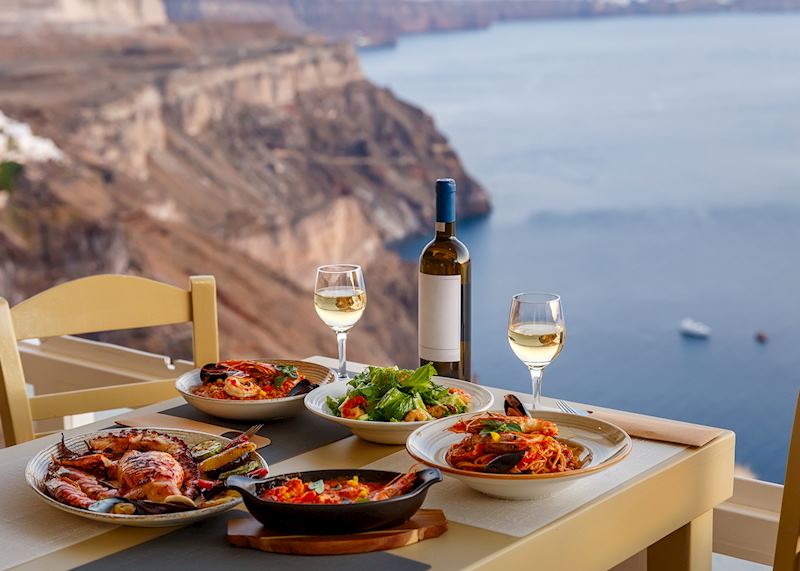 Food and wine for two in Santorini