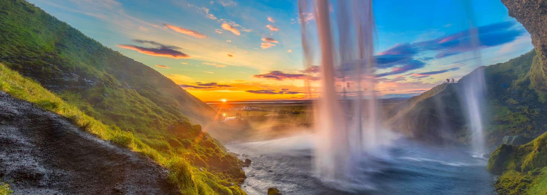 View from behind Seljalandsfoss Waterfall