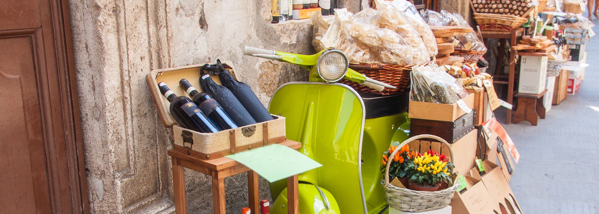 Scooter and local goods, Tuscany, Italy