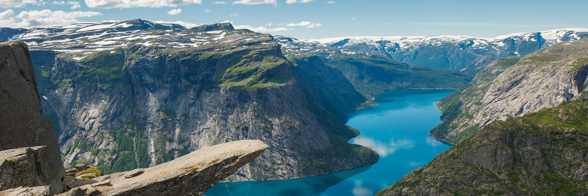 The rock formation of Trolltunga above lake Ringedalsvatnet