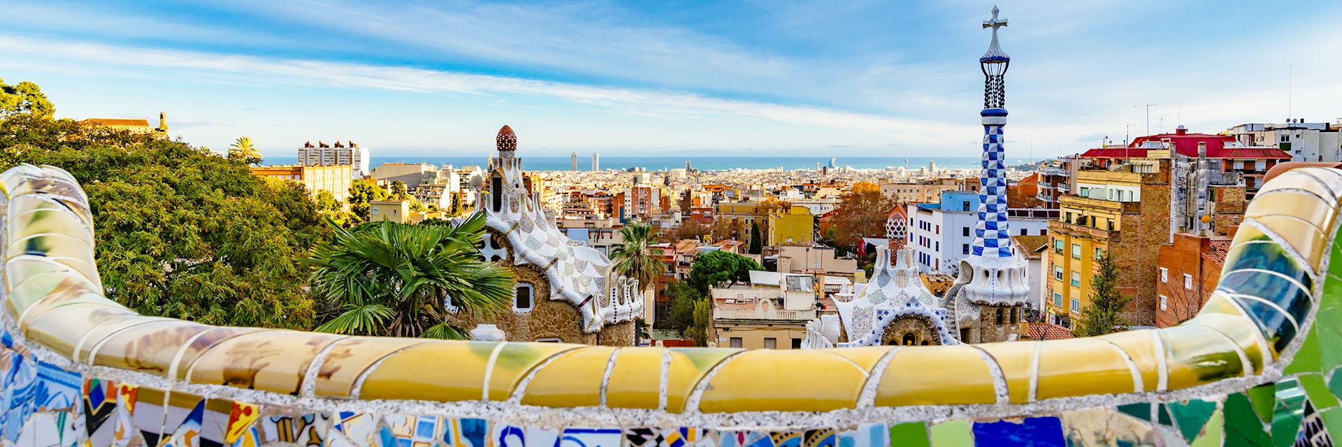 Park Guell mosaic bench terrace, Barcelona