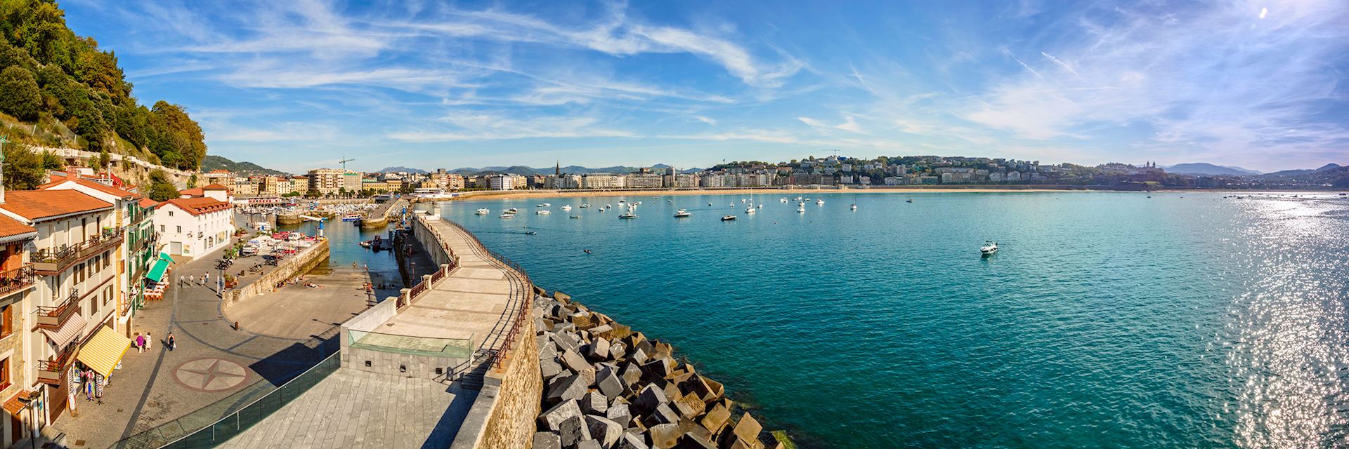 Panoramic view of La Concha Bay, San Sebastian, Donostia, Basque Country, Spain