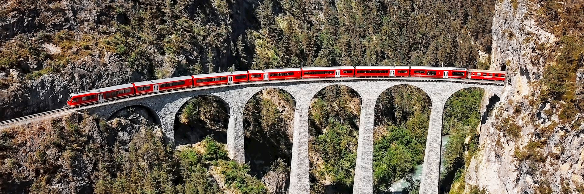 Glacier Express passing over the Landwasser Viaduct, Switzerland