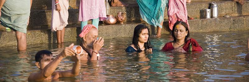 Devotees on the banks of the river Ganges, Varanasi