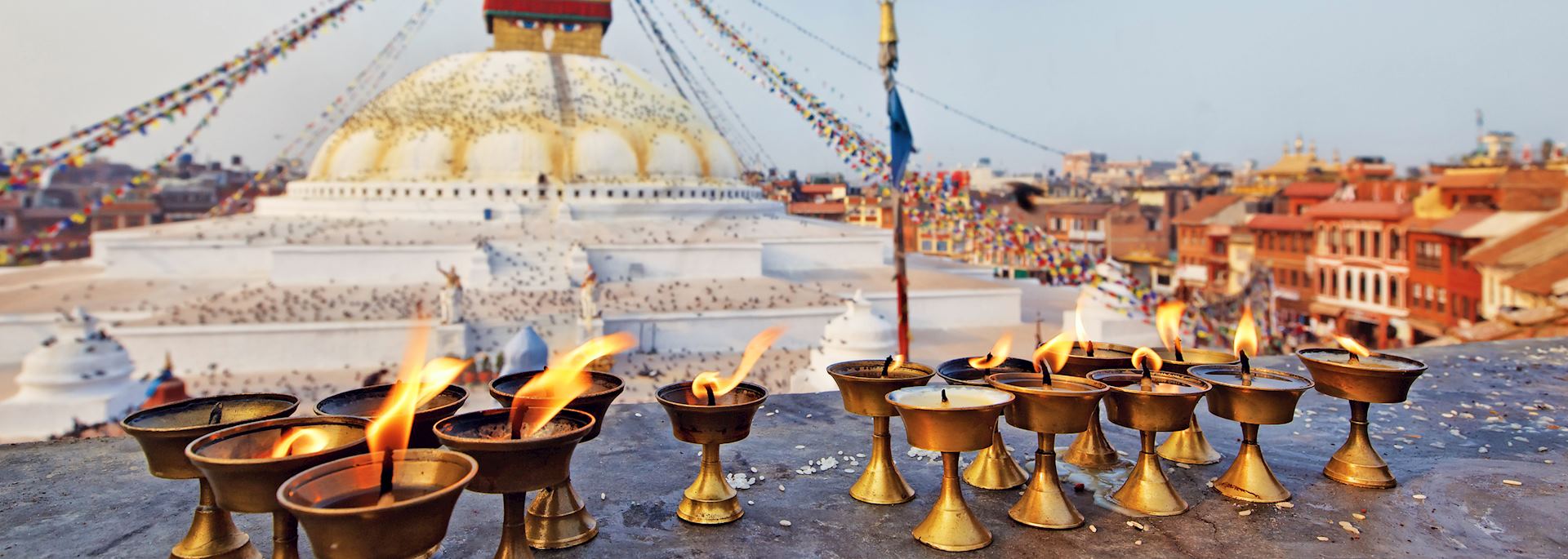 Sacred candles at Boudhanath Stupa