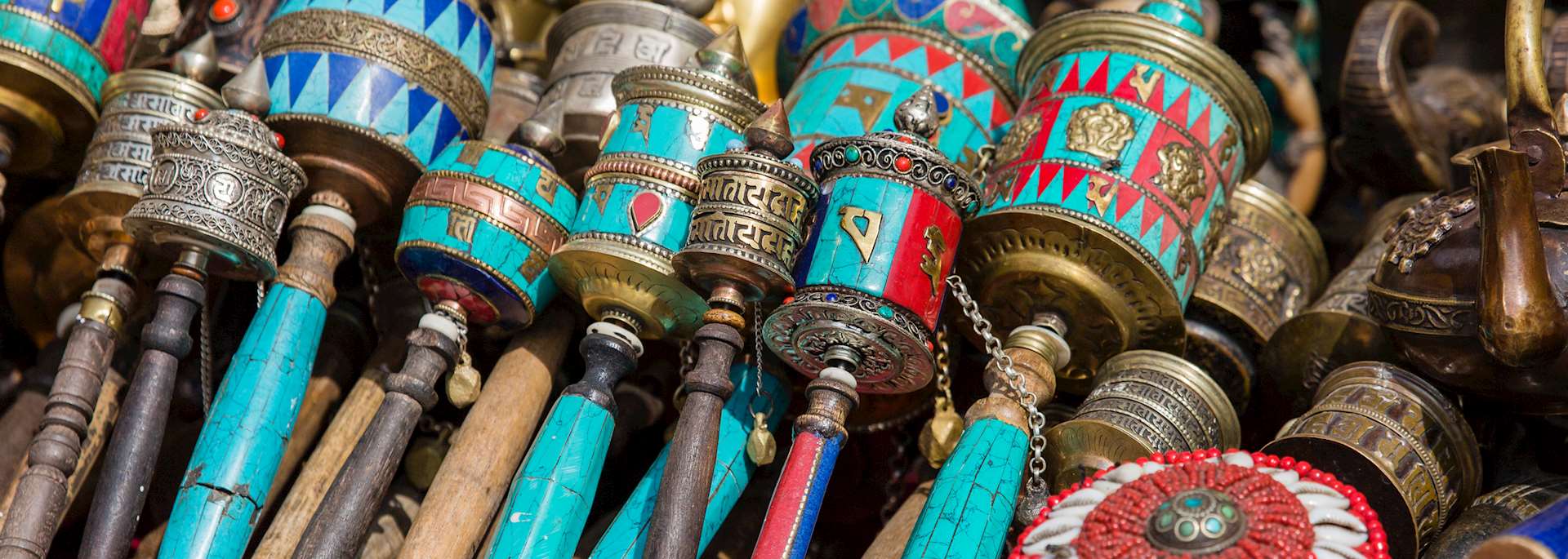 Nepalese prayer wheels at Swayambhunath stupa in Kathmandu