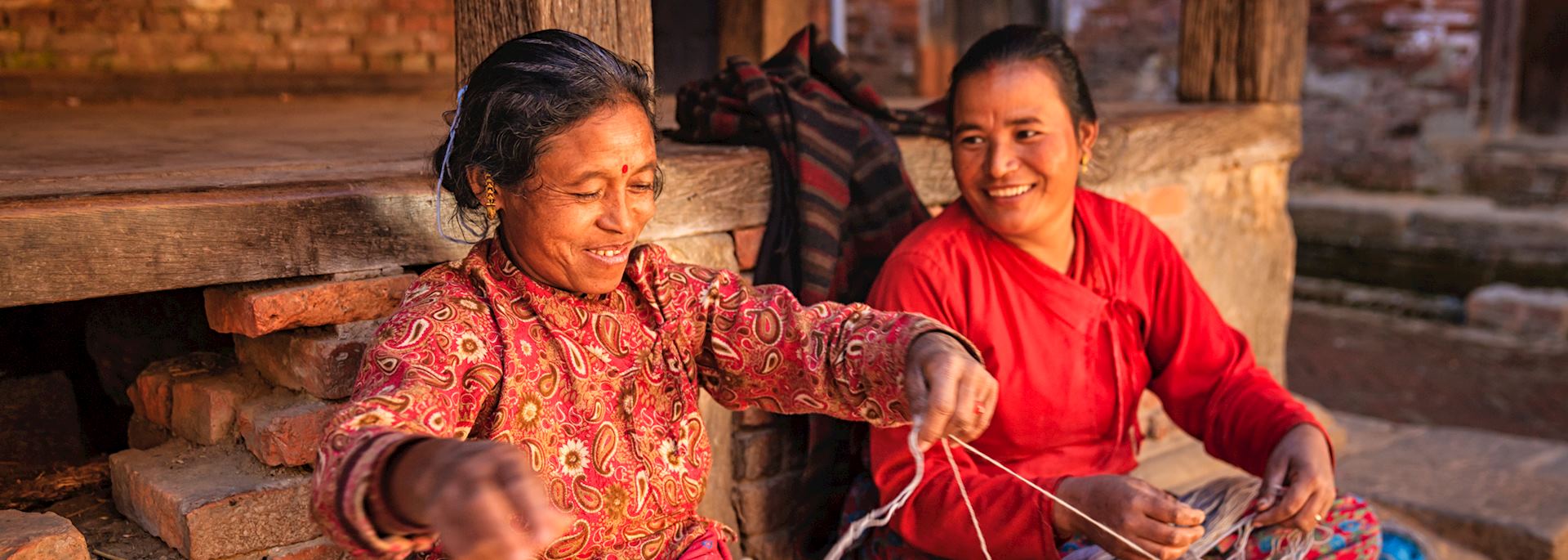 Nepalese women spinning wool, Bhaktapur