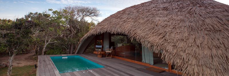 A plunge pool at Chena Huts, Yala