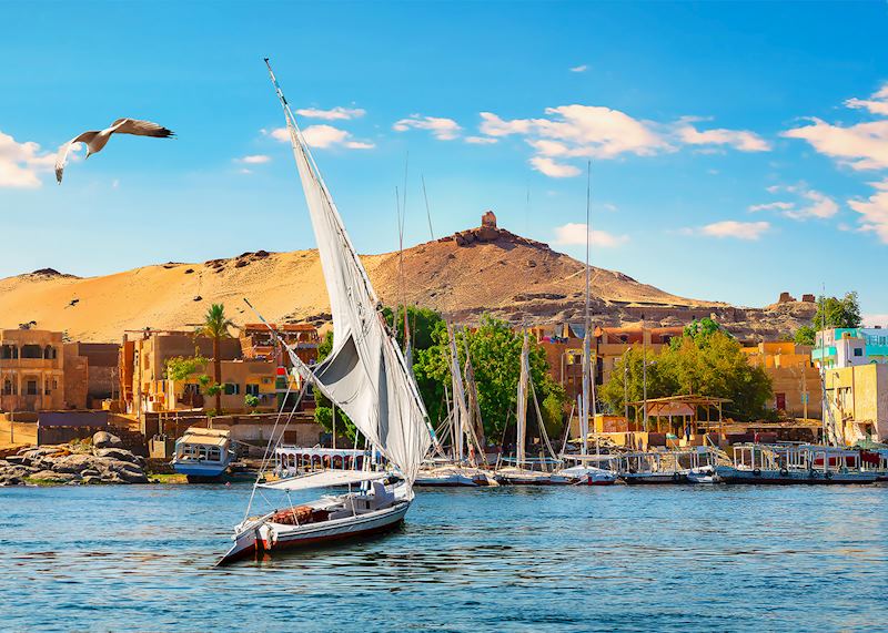 Sailboats on the Nile in Aswan, Egypt