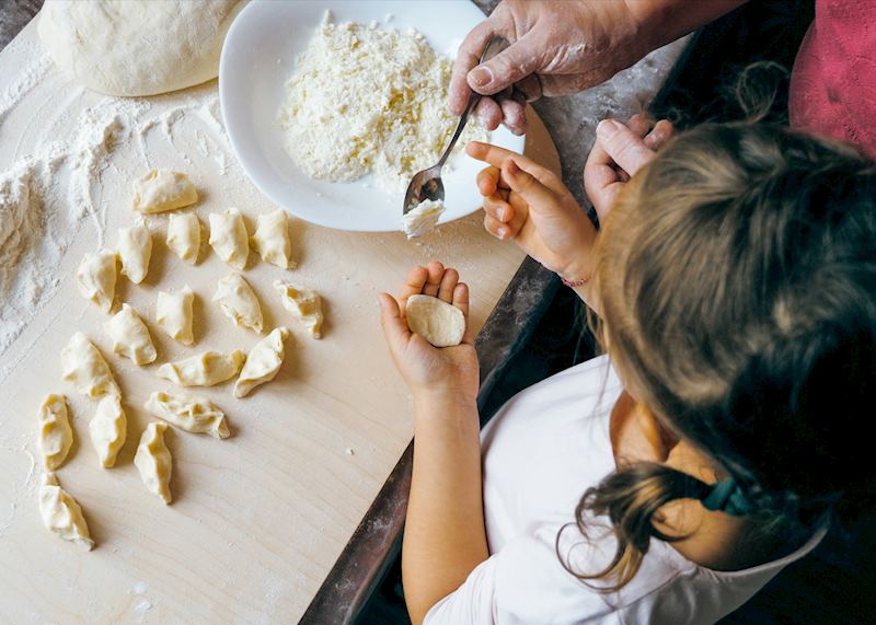 Making dumplings on a cooking course, Italy