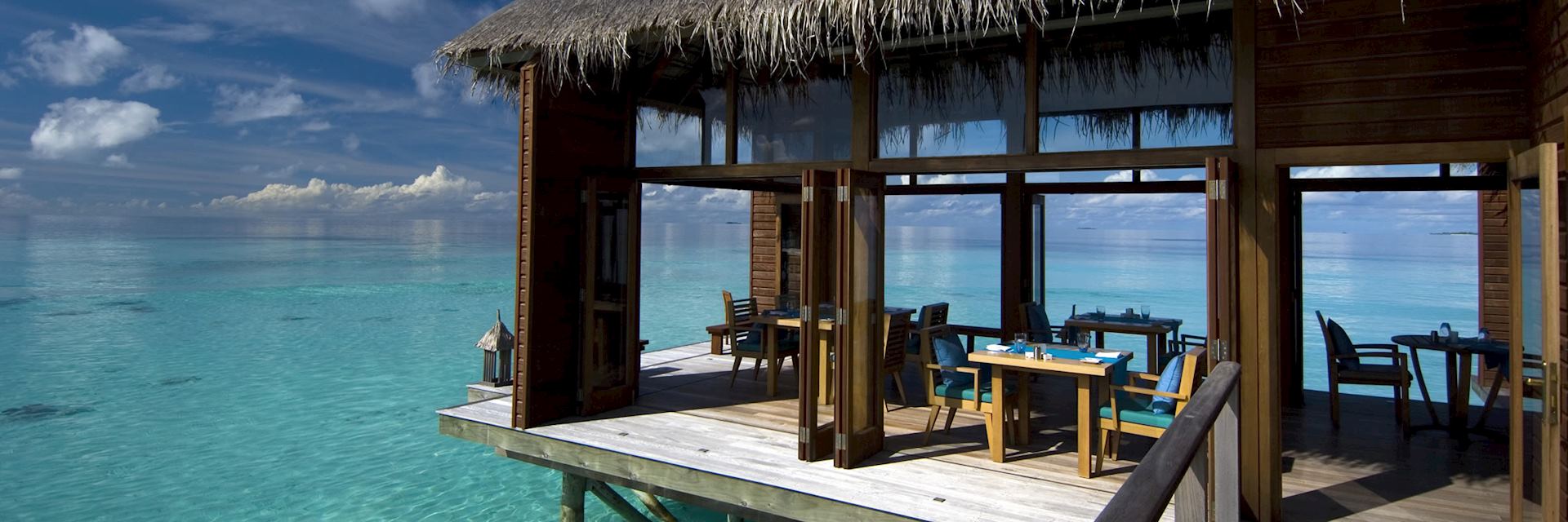 The overwater restaurant at the Conrad Maldives Rangali Island, Maldives
