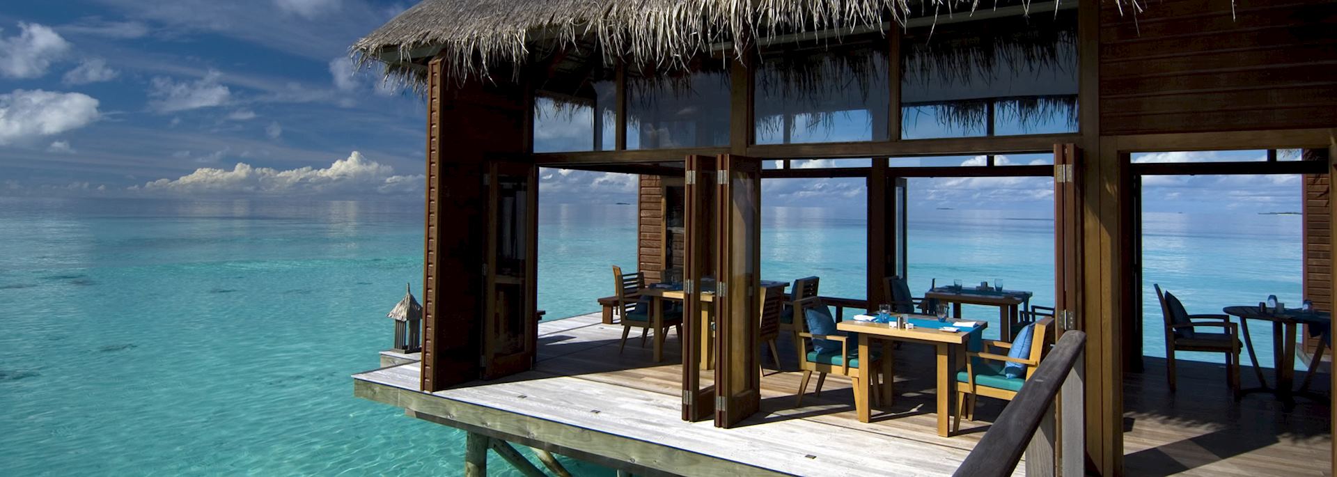 The overwater restaurant at the Conrad Maldives Rangali Island, Maldives