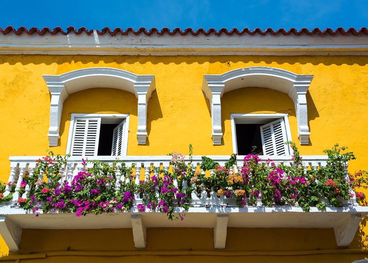 Balconies covered in flowers, Colombia Balconies covered in flowers, Colombia