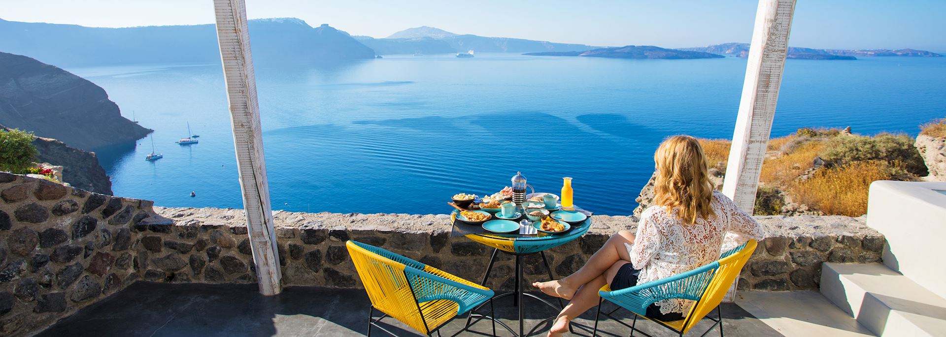 Breakfast overlooking Santorini in Greece