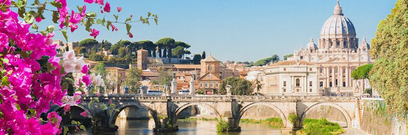 The bridge of Ponte Sant'Angelo over the River Tiber in Rome, Italy