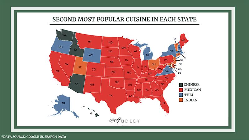 Second most popular cuisine in each State
