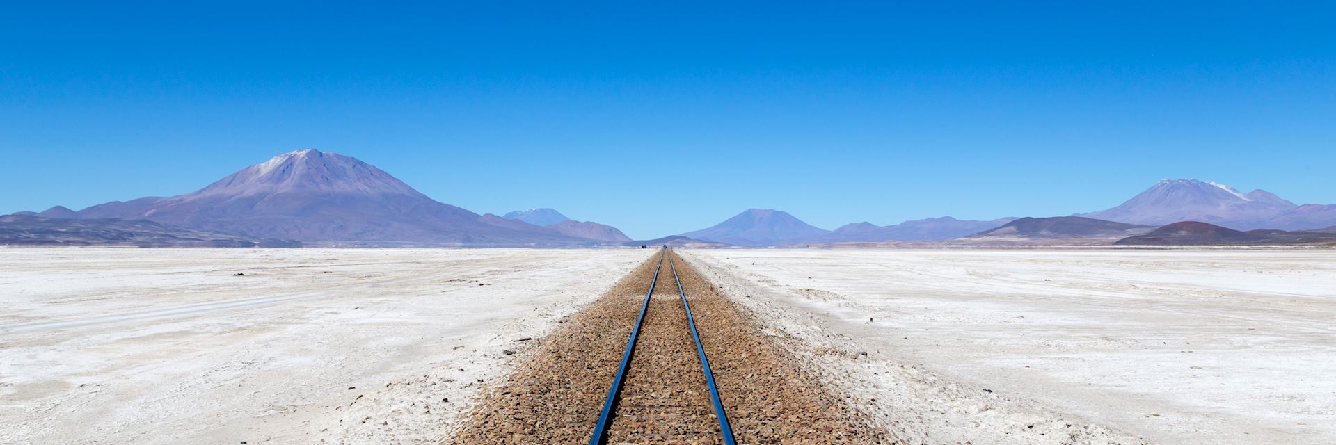 Rail tracks in Salar de Uyuni, Bolivia