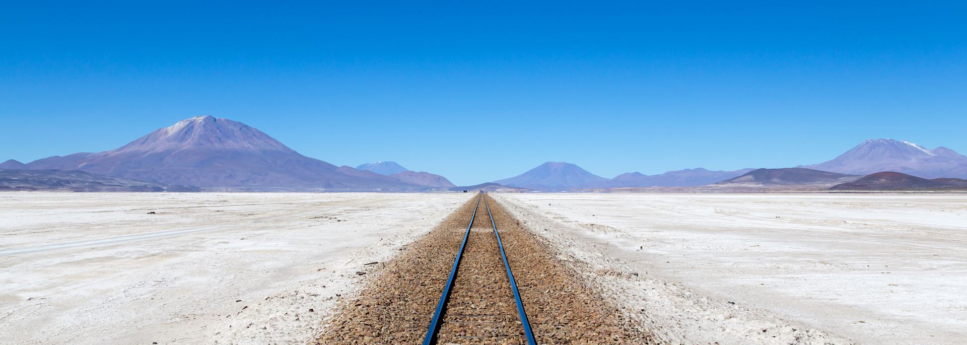 Rail tracks in Salar de Uyuni, Bolivia