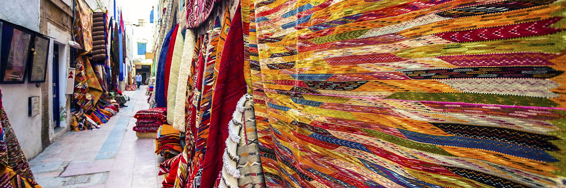 Carpets on sale in a souk in Marrakesh