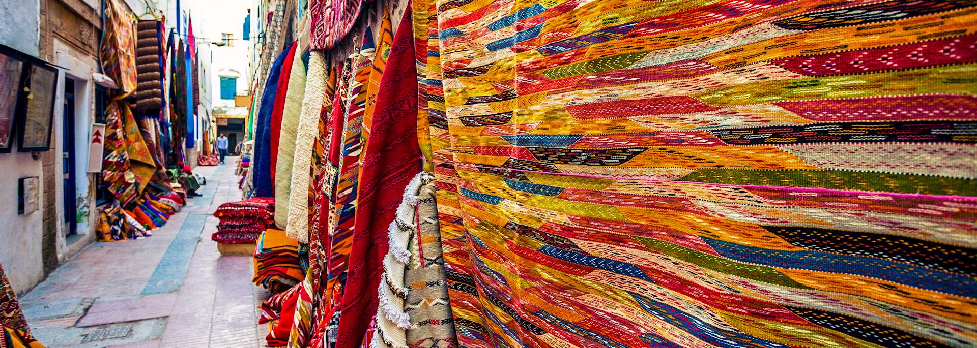 Carpets on sale in a souq in Marrakesh