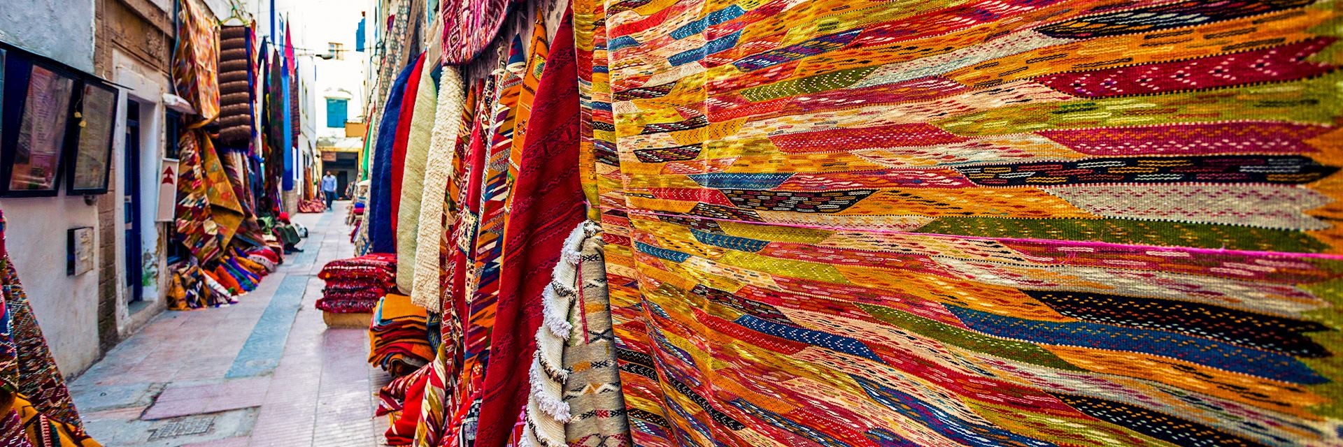 Carpets on sale in a souq in Marrakesh