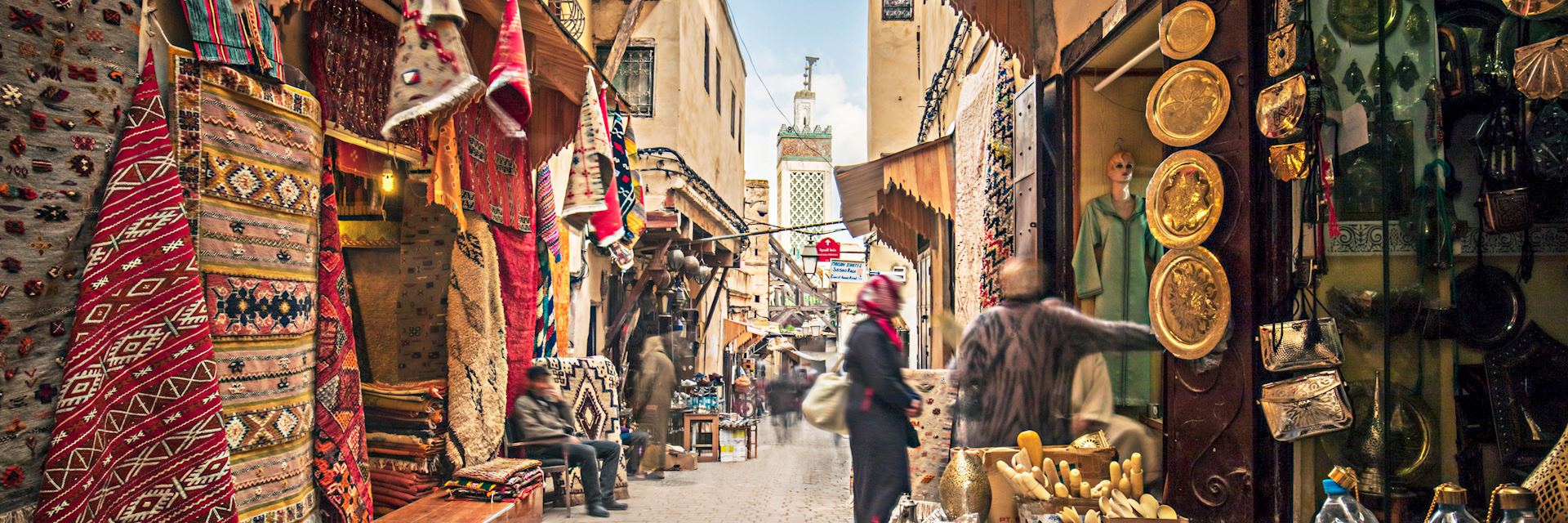 Stores in the medina streets of Fez