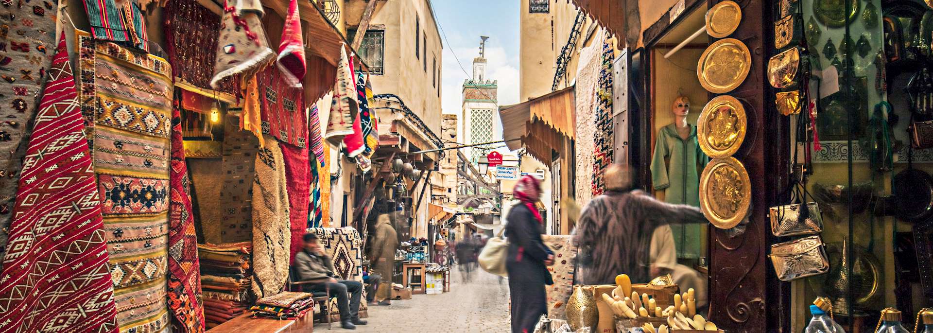 Stores in the medina streets of Fez