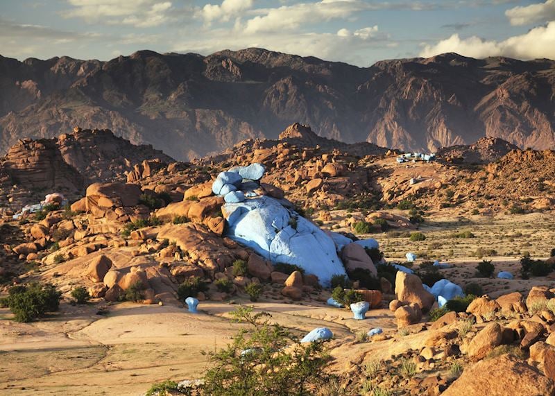 Painted blue rocks in Tafraoute