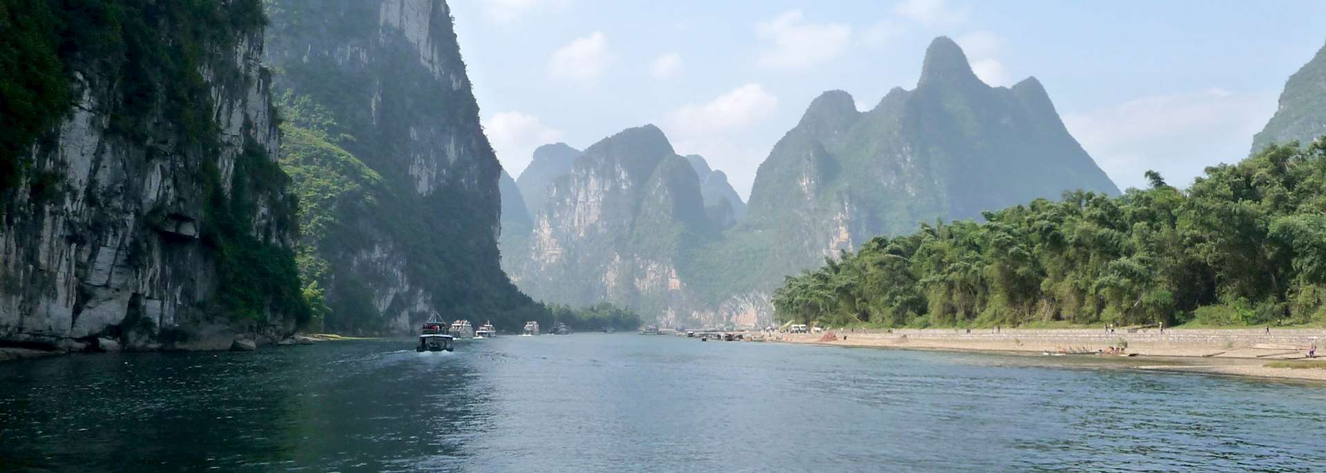 Limestone scenery along the Li River. Guilin, China