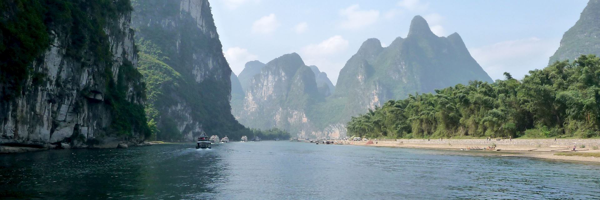 Limestone scenery along the Li River. Guilin, China