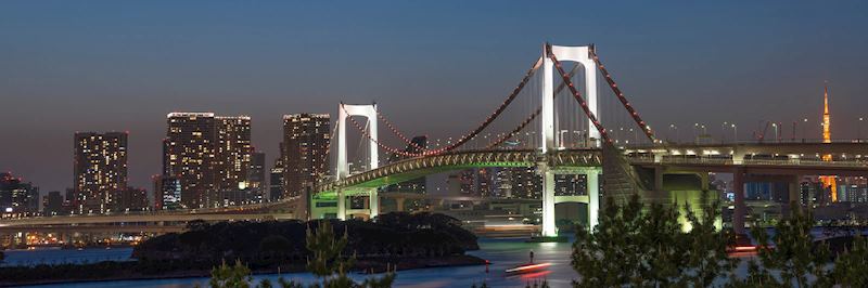 The Rainbow Bridge crosses Tokyo Bay