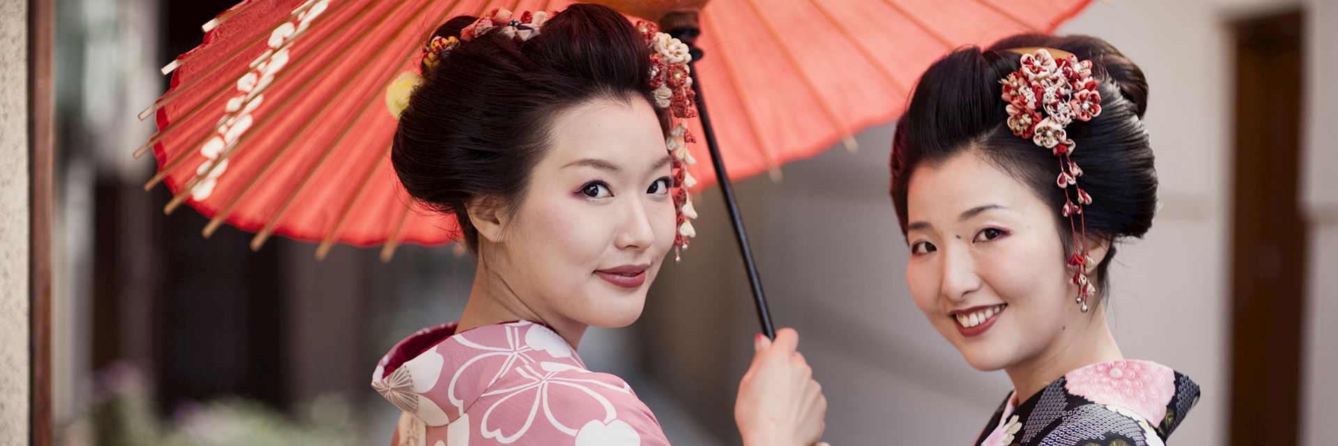 Japanese women wearing traditional kimono's