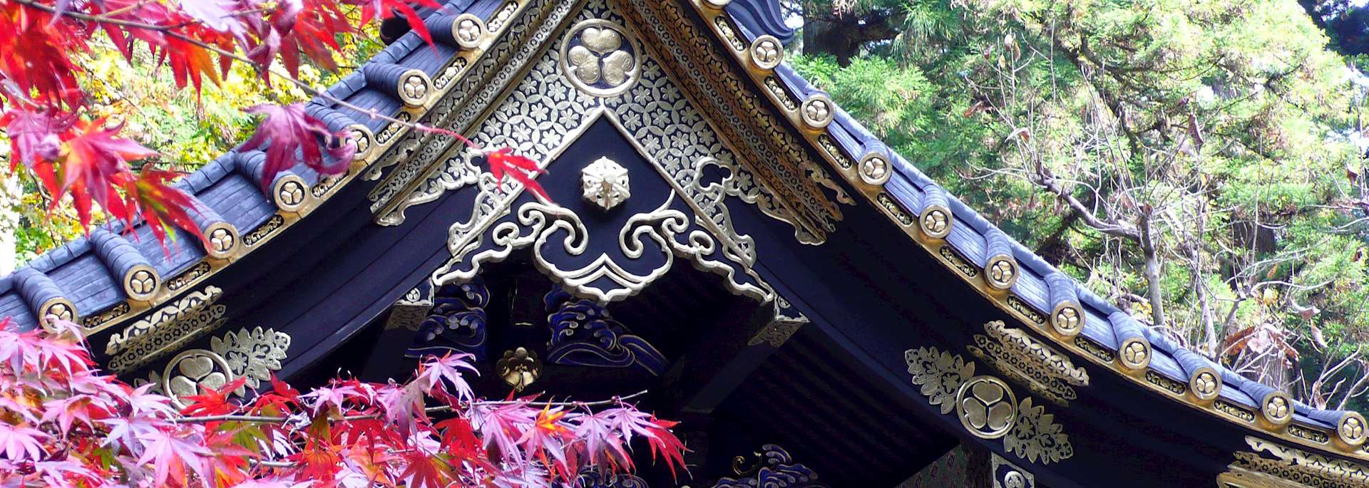 Temple roofs and autumn leaves, Nikko