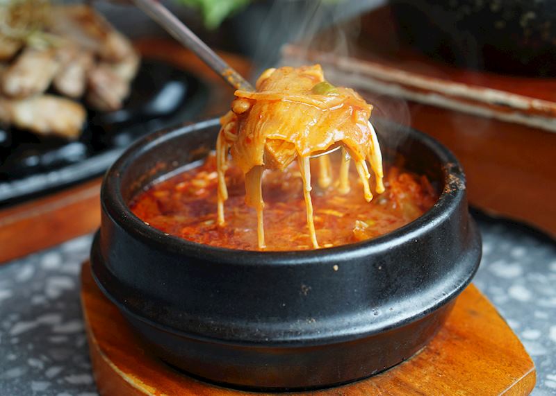 Steaming hot kimchi jjigae