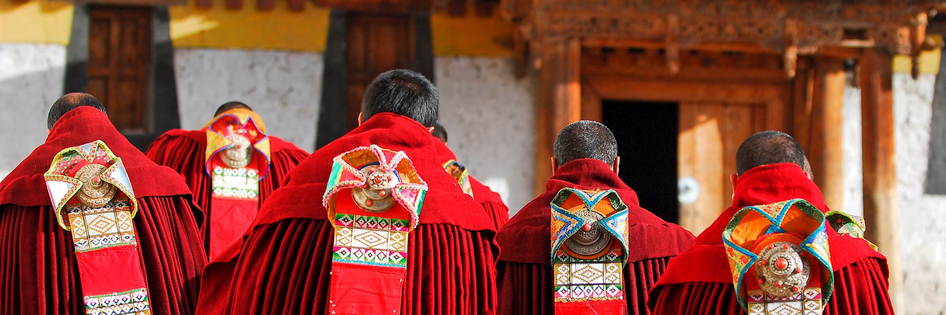 Tibetan monks taking part in a ceremony