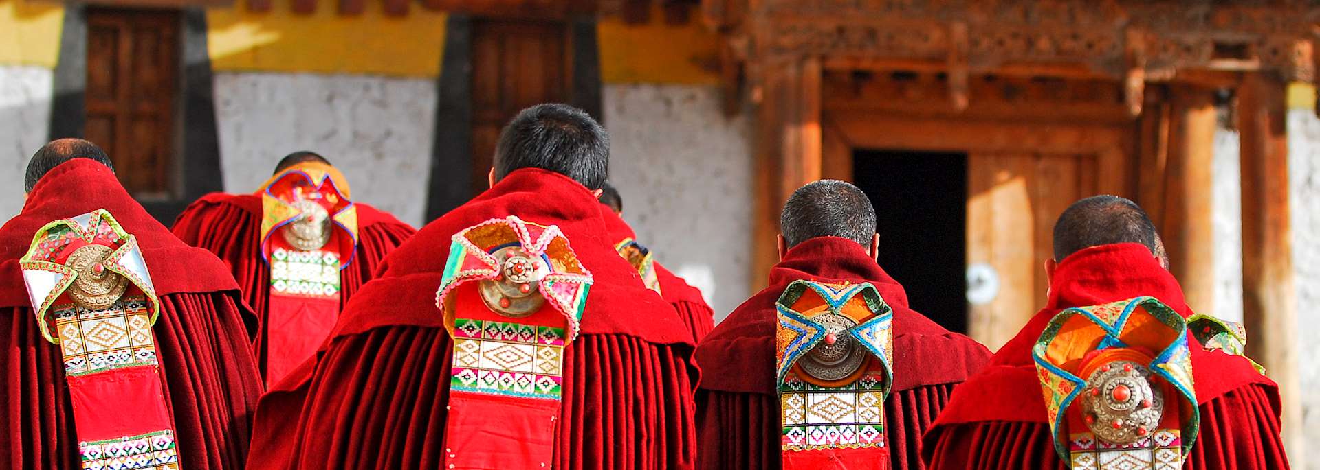 Tibetan monks taking part in a ceremony