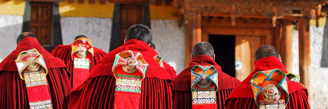 Tibetan monks taking part in a ceremony