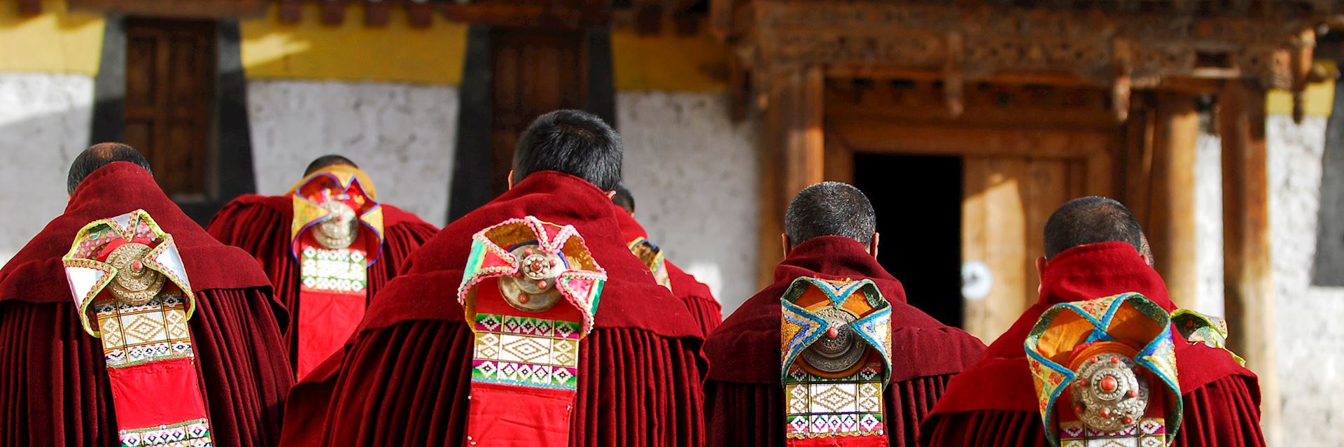 Tibetan monks taking part in a cermony
