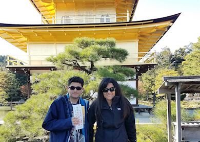 Mother and son visiting Japan