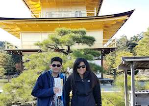 Mother and son visiting Japan