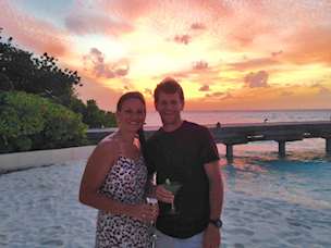 Jenny and Tom Page on their honeymoon in the Maldives
