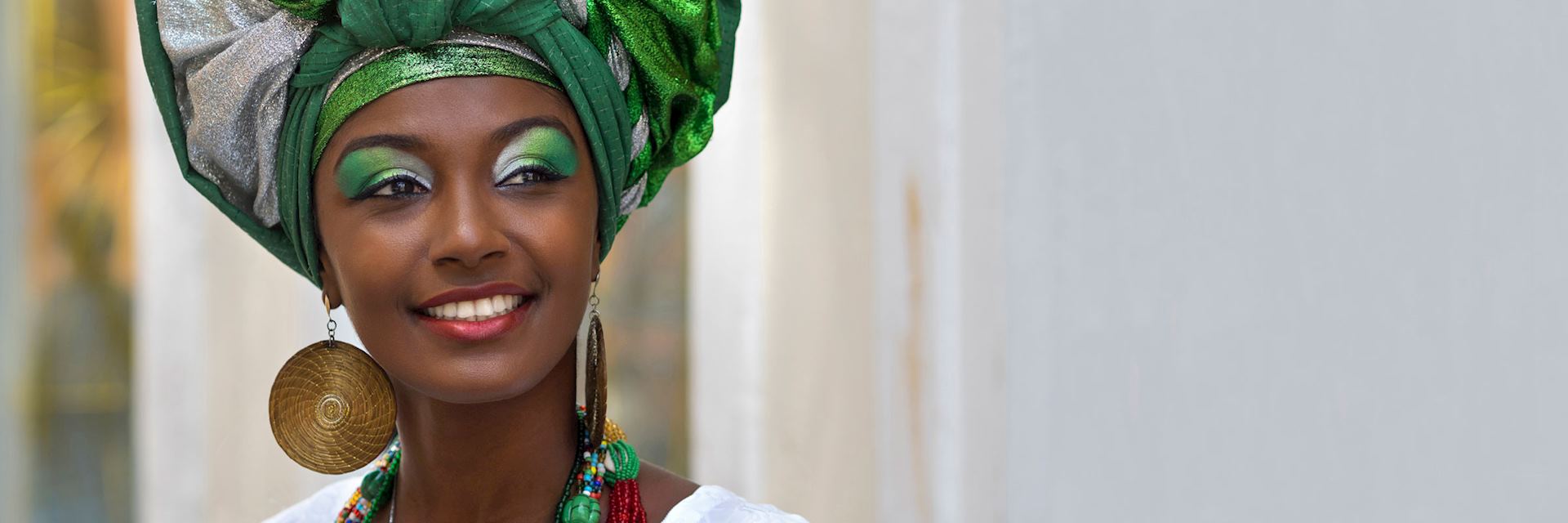 Brazilian woman dressed in traditional baiana