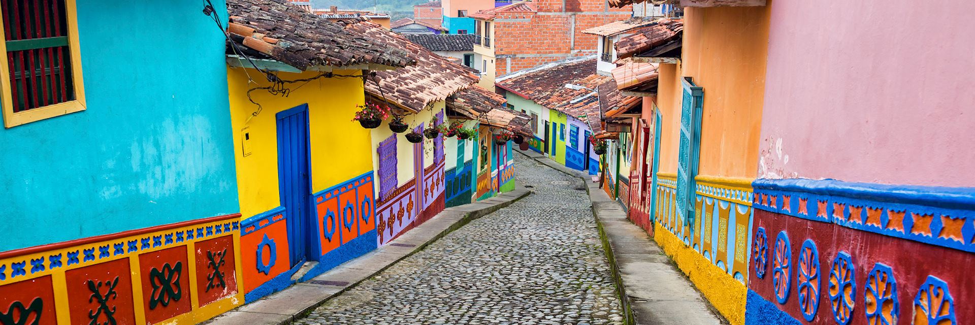 Colourful cobblestone street in Medellín