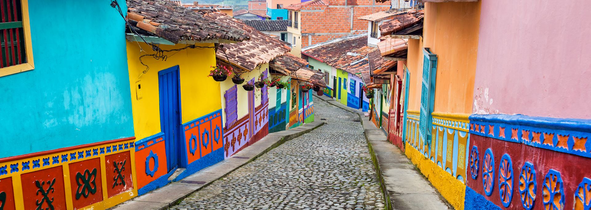 Colourful cobblestone street in Medellín