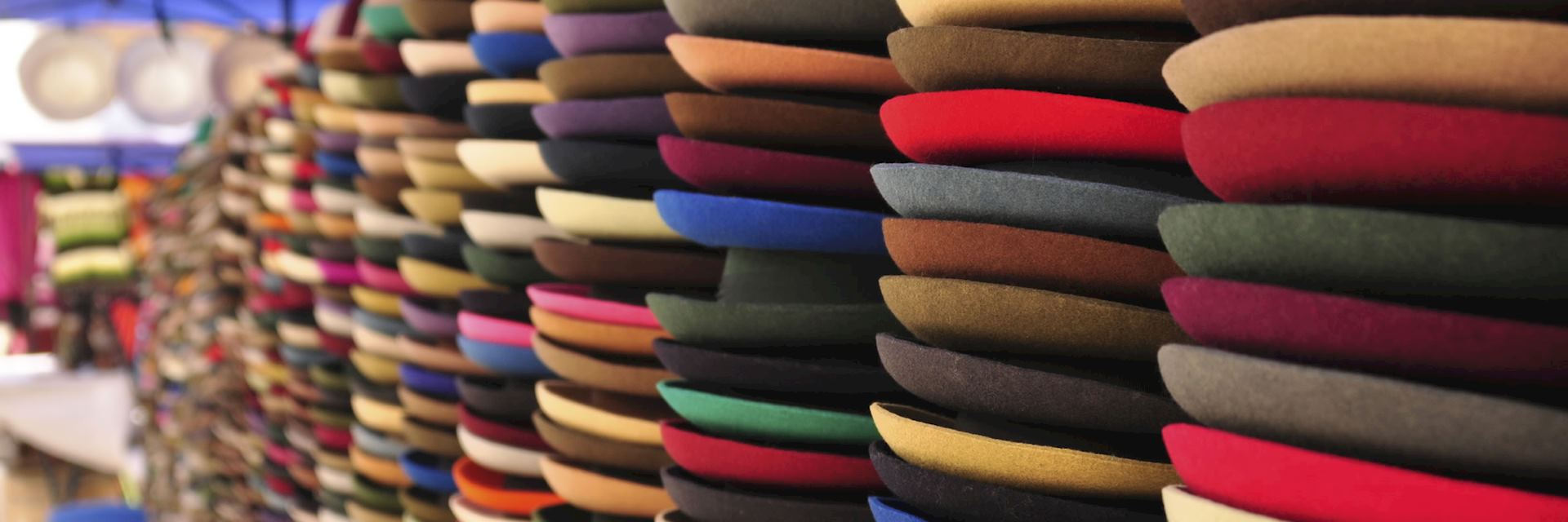 Andean hats in the market in Otavalo