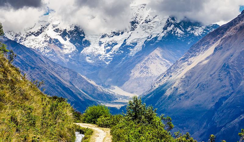 Hiking trail with Salkantay peak directly ahead
