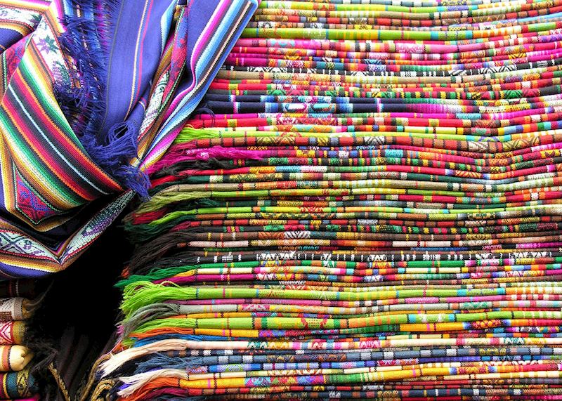 Textiles stall, Otavalo market