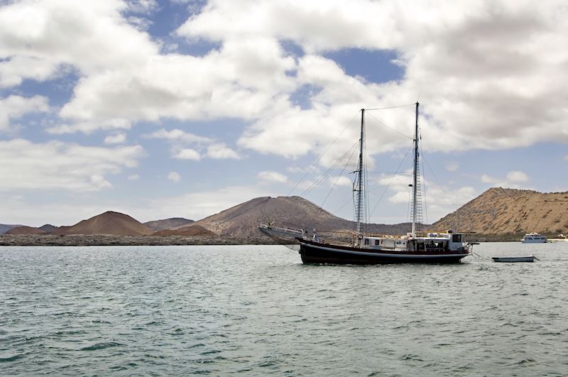 Cruise yacht at anchor in the Galapagos