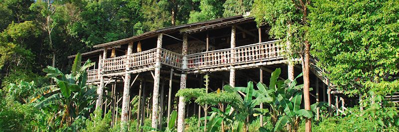 A traditional stilted Iban longhouse
